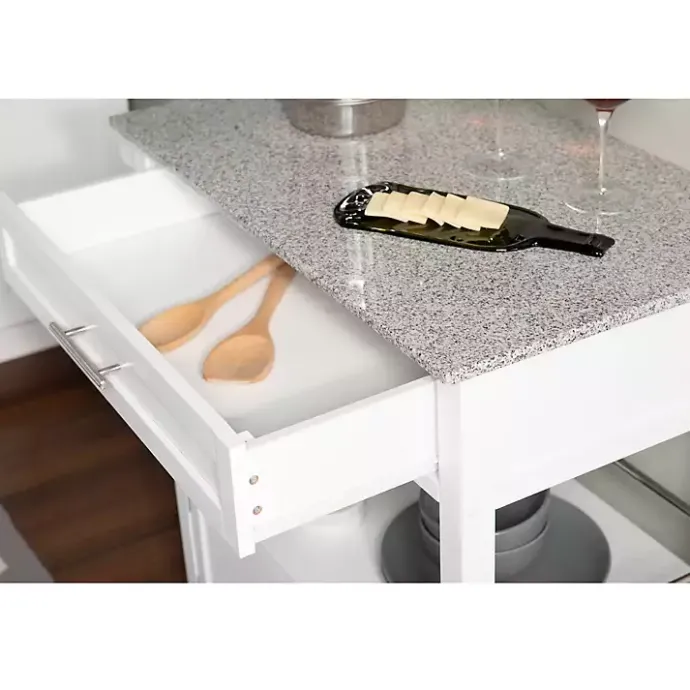 Best Kirklands Home White Parker Granite Top Rolling Kitchen Cart