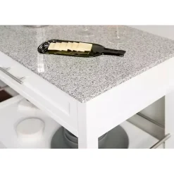 Best Kirklands Home White Parker Granite Top Rolling Kitchen Cart