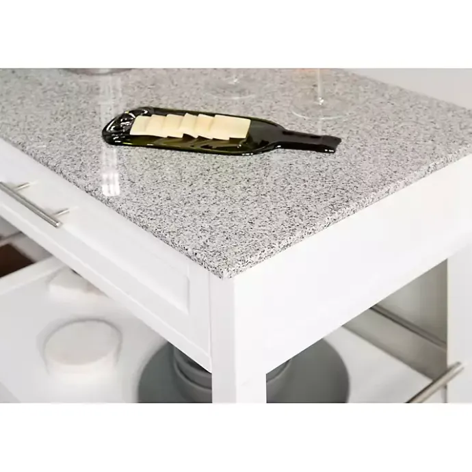 Best Kirklands Home White Parker Granite Top Rolling Kitchen Cart