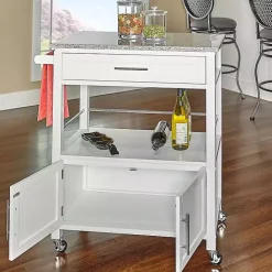 Best Kirklands Home White Parker Granite Top Rolling Kitchen Cart