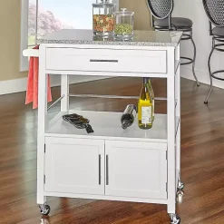 Best Kirklands Home White Parker Granite Top Rolling Kitchen Cart