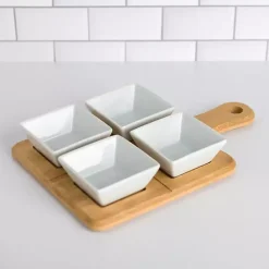 Discount Kirklands Home White 5-pc. Dip Bowl Set with Bamboo Tray