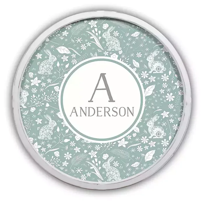 Discount Kirklands Home White Personalized Blue Bunnies Wall Plaque