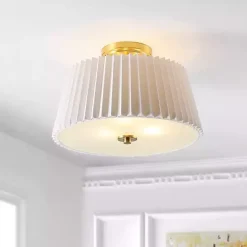 Best Kirklands Home White Pleated Shade Flush Mount Light