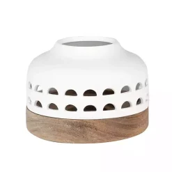 Outlet Kirklands Home White Porcelain and Acacia Wood Lantern, 4 in.