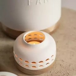 Outlet Kirklands Home White Porcelain and Acacia Wood Lantern, 4 in.