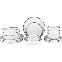 Sale Kirklands Home Porcelain Black Trim 16-pc. Dinnerware Set White