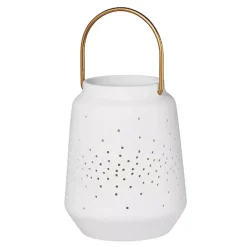 New Kirklands Home Porcelain Lantern with Brass Handle, 4 in. White