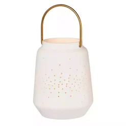 New Kirklands Home Porcelain Lantern with Brass Handle, 4 in. White