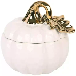 Best Kirklands Home White Pumpkin Bowl with Gold Leaf Lid, 8 in.