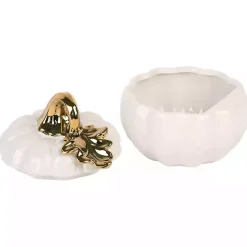 Best Kirklands Home White Pumpkin Bowl with Gold Leaf Lid, 8 in.
