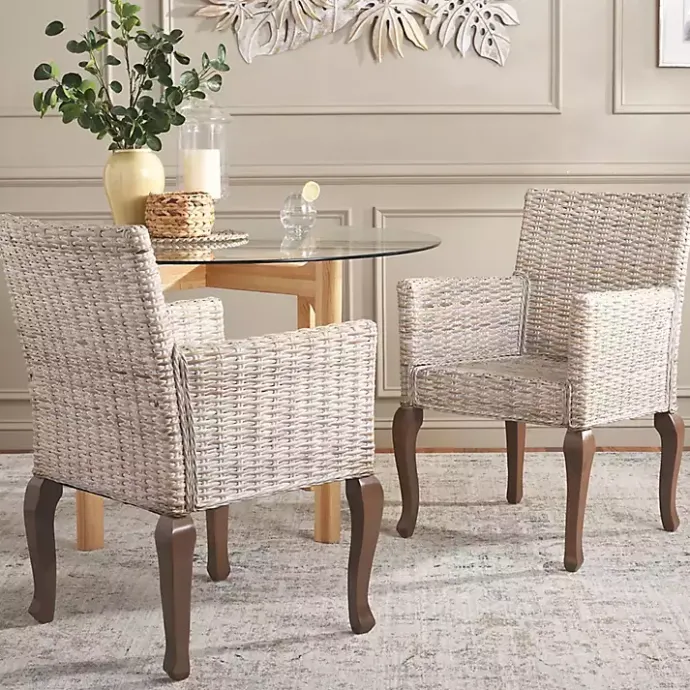 Sale Kirklands Home White Rattan Curved Legs Dining Chairs, Set of 2