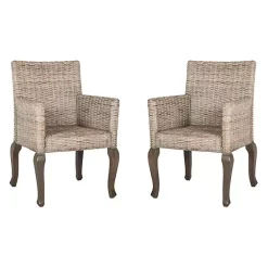 Sale Kirklands Home White Rattan Curved Legs Dining Chairs, Set of 2