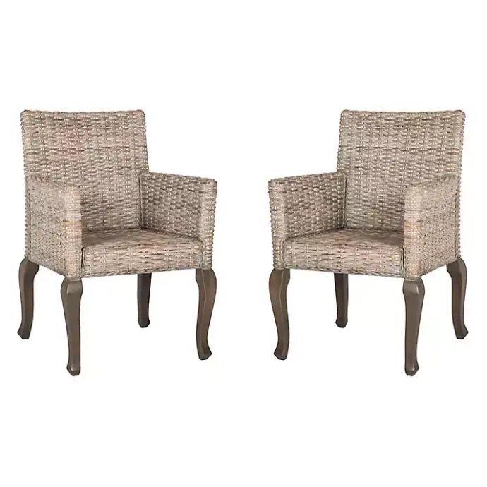 Sale Kirklands Home White Rattan Curved Legs Dining Chairs, Set of 2