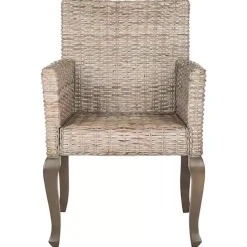 Sale Kirklands Home White Rattan Curved Legs Dining Chairs, Set of 2