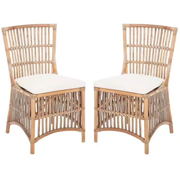 New Kirklands Home Rattan Erika Dining Chairs, Set of 2 White