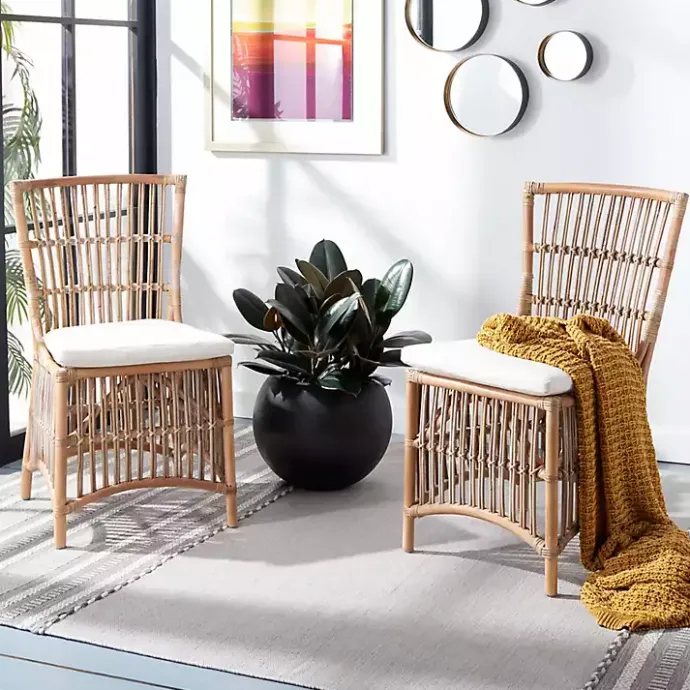 New Kirklands Home Rattan Erika Dining Chairs, Set of 2 White