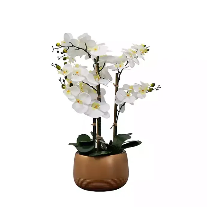 Sale Kirklands Home White Real Touch Orchid Arrangement in Gold Pot