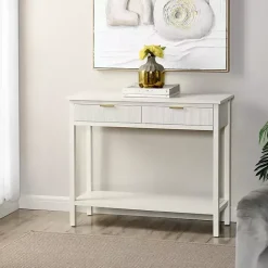 Clearance Kirklands Home Ribbed Wood 2-Drawer Colleen Console Table White