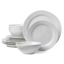 Sale Kirklands Home Ridge 12-pc. Stoneware Dinnerware Set White