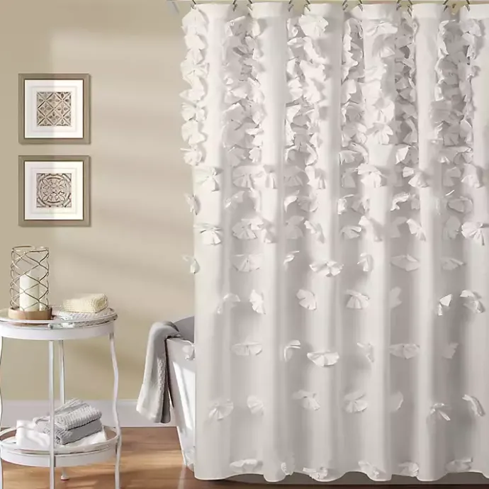 Clearance Kirklands Home Riley Cascading Bows Shower Curtain White