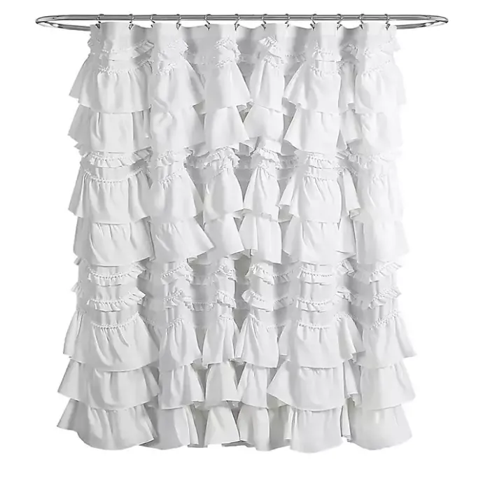 Sale Kirklands Home Ruffle and Pom Pom Trim Shower Curtain White