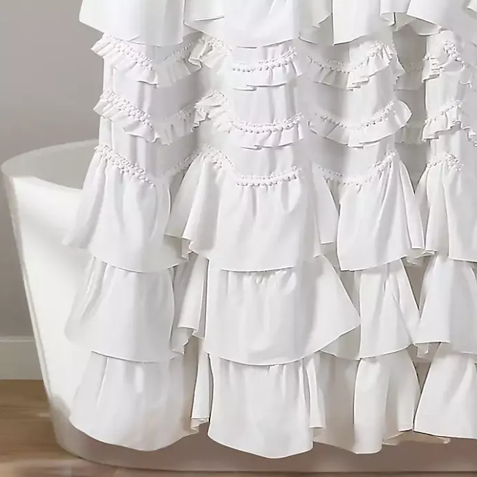 Sale Kirklands Home Ruffle and Pom Pom Trim Shower Curtain White