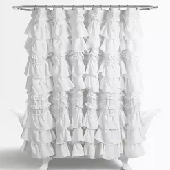 Sale Kirklands Home Ruffle and Pom Pom Trim Shower Curtain White