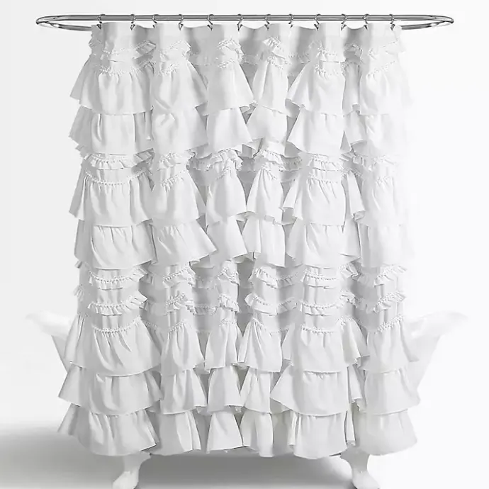 Sale Kirklands Home Ruffle and Pom Pom Trim Shower Curtain White