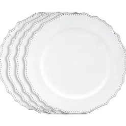 New Kirklands Home Scalloped Beaded Rim Chargers, Set of 4 White