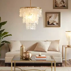 Online Kirklands Home Shell and Gold Metal Layered Chandelier White