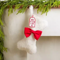 Hot Kirklands Home Sherpa Dog Bone Stocking White