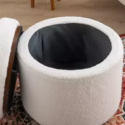 Online Kirklands Home Sherpa Upholstered Storage Ottoman White