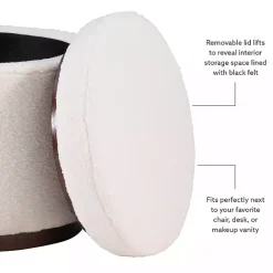 Online Kirklands Home Sherpa Upholstered Storage Ottoman White