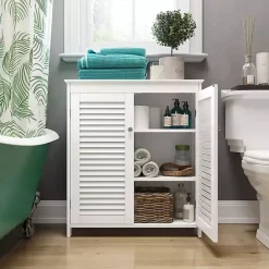 New Kirklands Home Slatted 2-Door Bathroom Storage Cabinet White