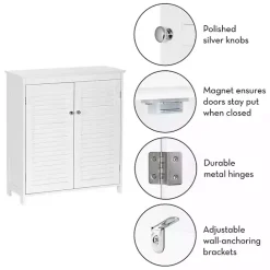 New Kirklands Home Slatted 2-Door Bathroom Storage Cabinet White
