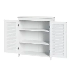 New Kirklands Home Slatted 2-Door Bathroom Storage Cabinet White