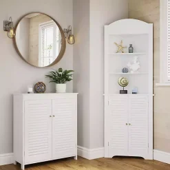 New Kirklands Home Slatted 2-Door Bathroom Storage Cabinet White