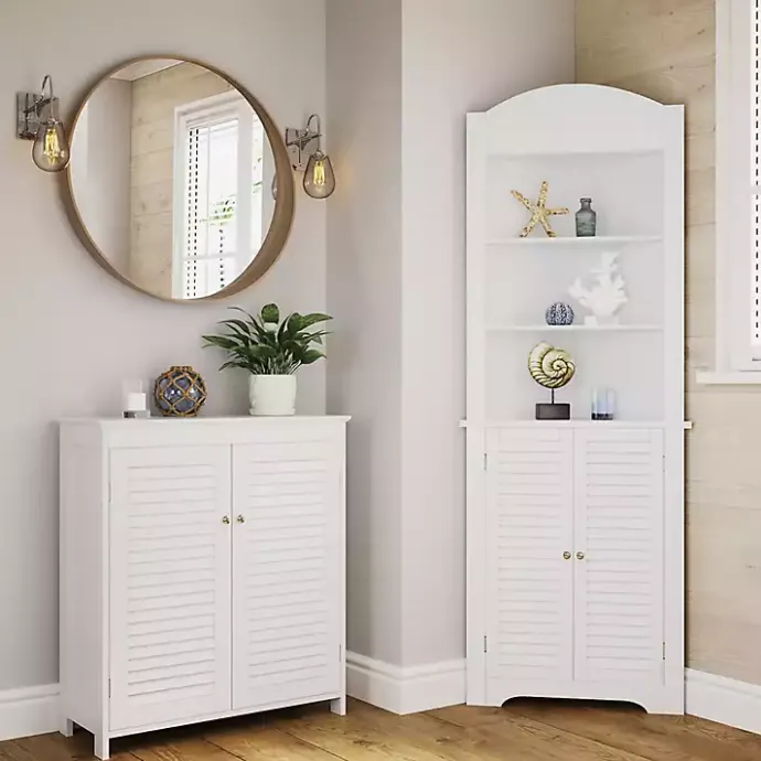 New Kirklands Home Slatted 2-Door Bathroom Storage Cabinet White