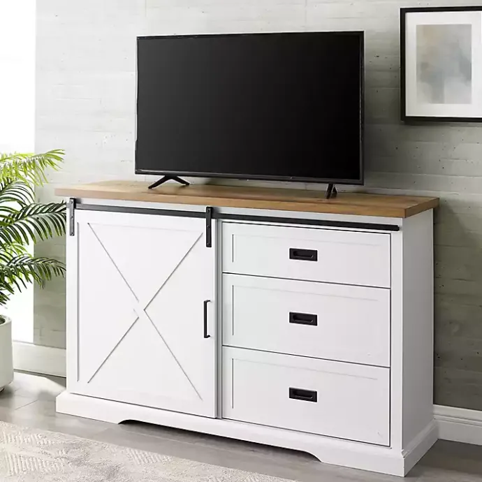 Outlet Kirklands Home Sliding Door and 3-Drawer Sideboard White