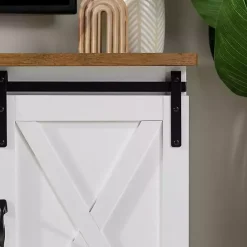 Discount Kirklands Home Sliding Door Rustic Oak Top TV Stand White