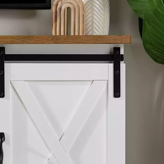 Discount Kirklands Home Sliding Door Rustic Oak Top TV Stand White