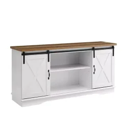 Discount Kirklands Home Sliding Door Rustic Oak Top TV Stand White