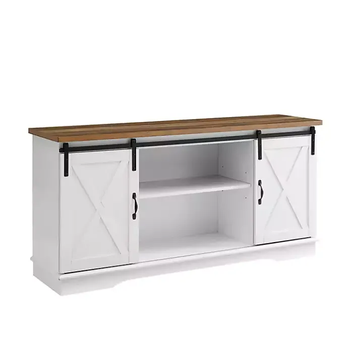 Discount Kirklands Home Sliding Door Rustic Oak Top TV Stand White