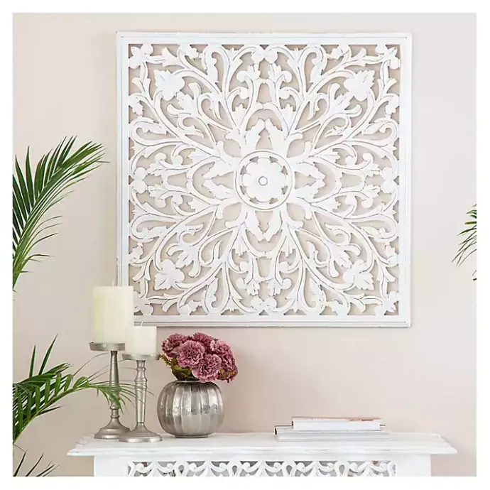 Sale Kirklands Home Sqaure Medallion Wood Plaque White