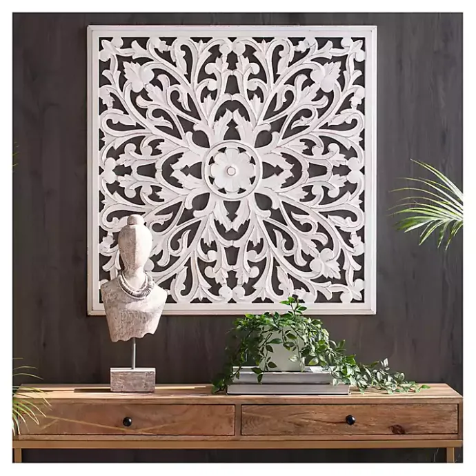 Sale Kirklands Home Sqaure Medallion Wood Plaque White