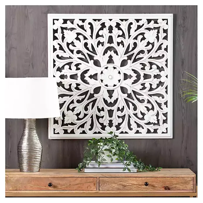 Sale Kirklands Home Sqaure Medallion Wood Plaque White