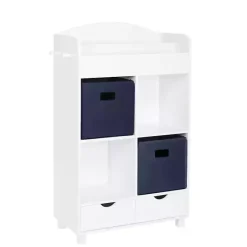 Clearance Kirklands Home Storage Cabinet Bookshelf with 2 Navy Bins White