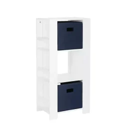 Best Kirklands Home Storage Tower Bookshelf with 2 Navy Bins White