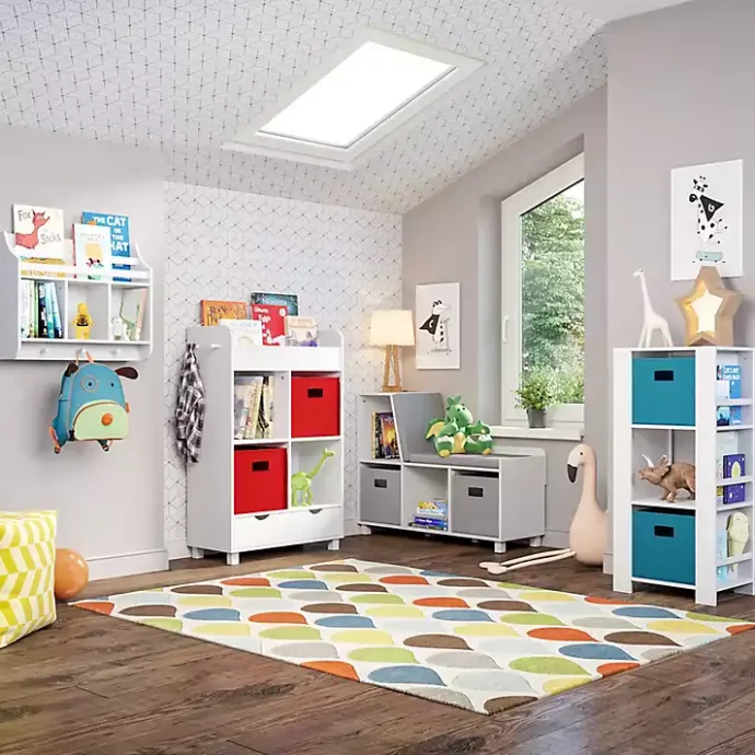 Best Kirklands Home Storage Tower Bookshelf with 2 Navy Bins White